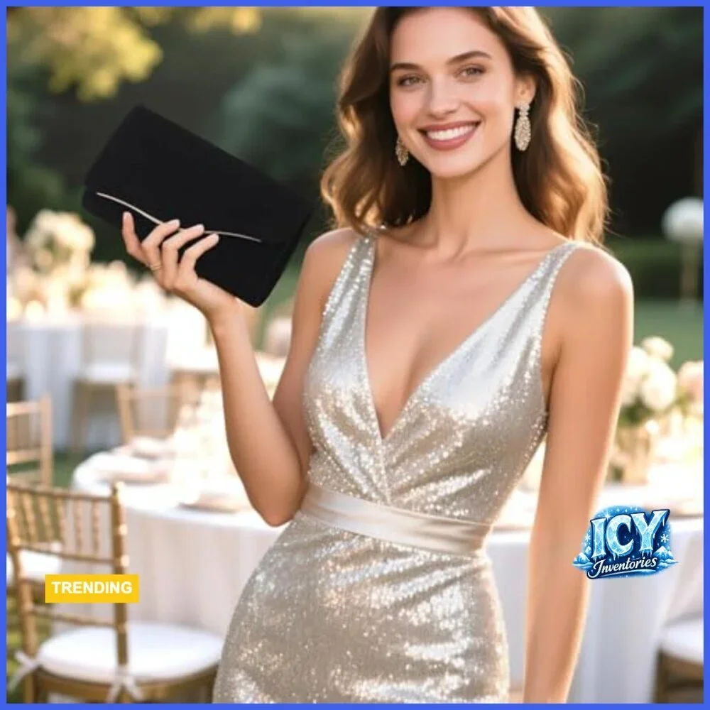 Formal Evening Clutch with Detachable Chain Faux Suede Purse for Wedding Party